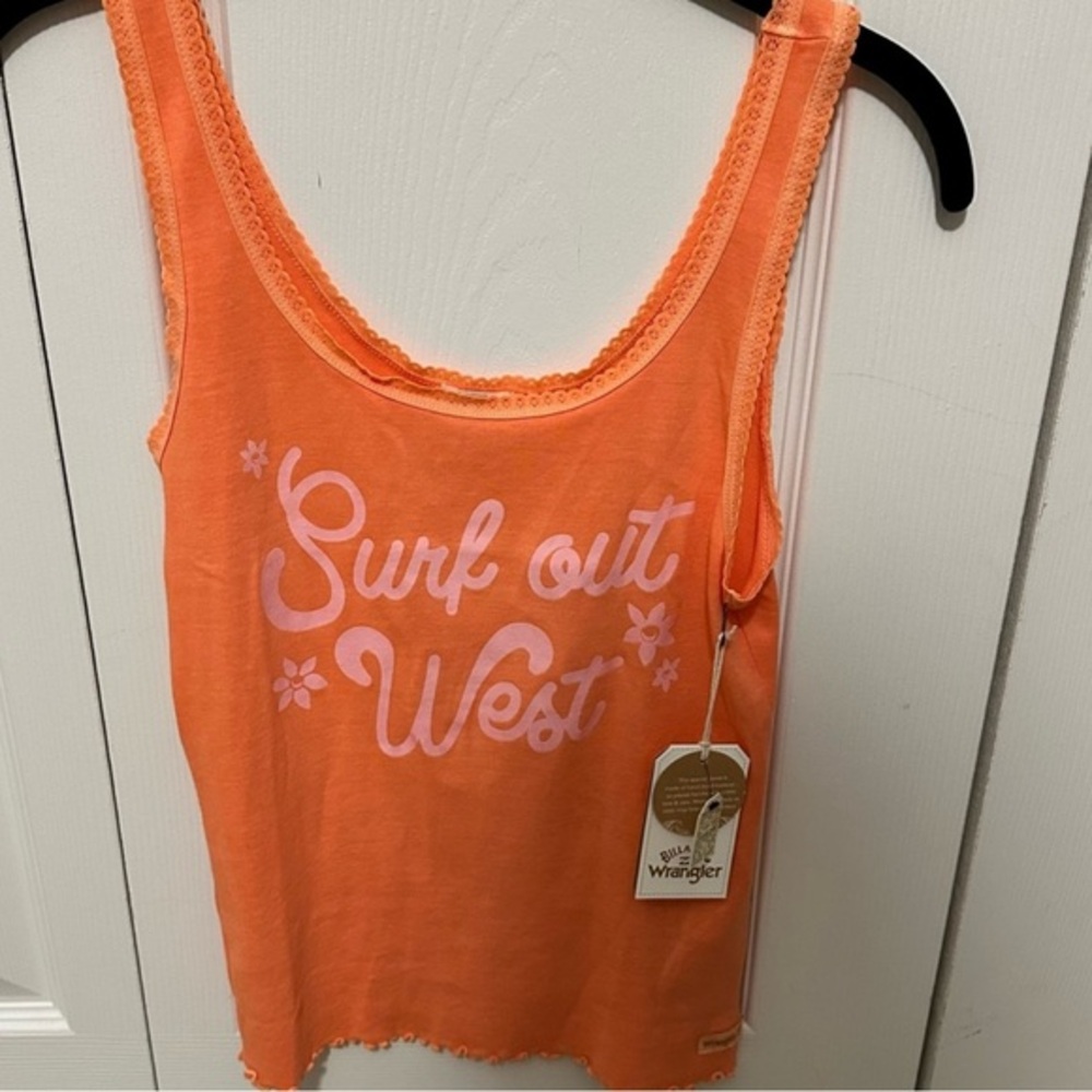 Billabong Wrangler Collab ‘Surf Out‎ West’ Lace Trim Tank Orange Size Large NWT - Picture 2 of 7